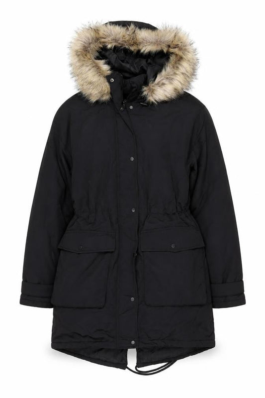 Primark Womens Black XS Hooded Parka Coat Faux Fur Trim Winter Jacket