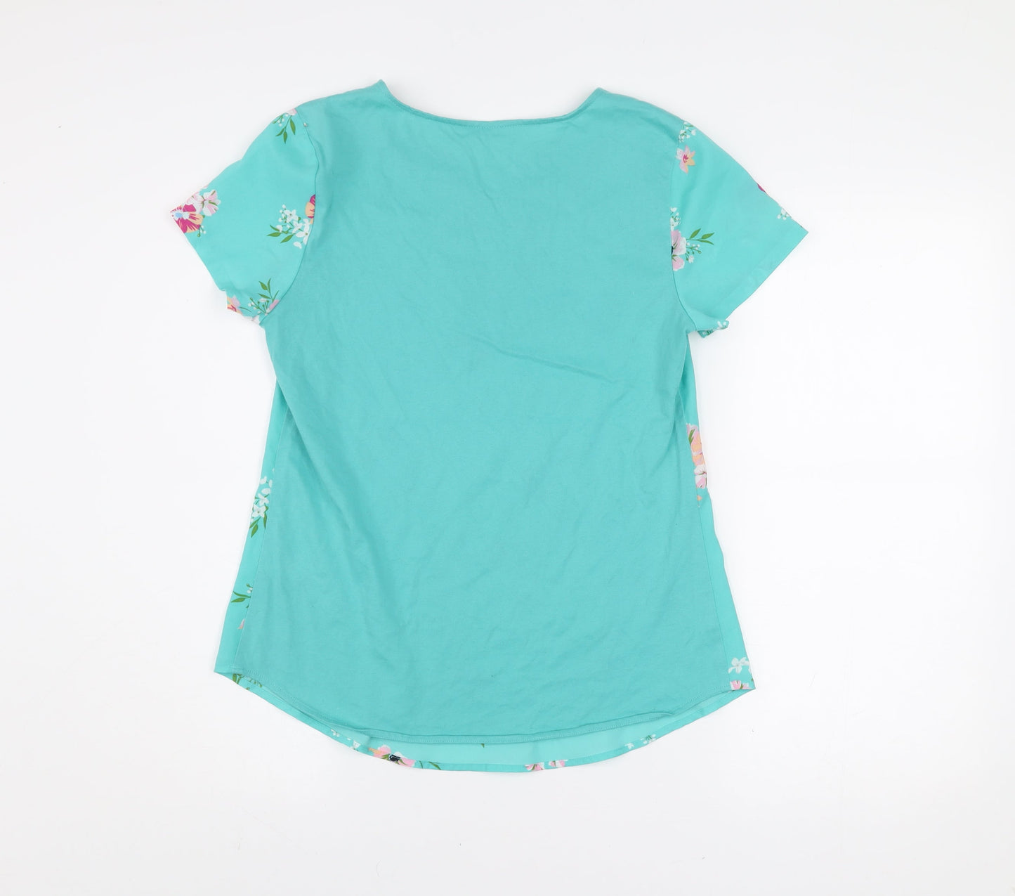 Van Heusen Women's Blue Floral V-Neck Short Sleeve Tunic Blouse XS
