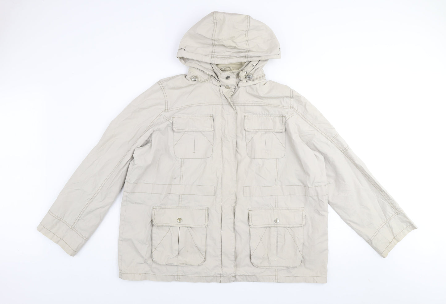 bm casual Women Beige Cotton Hooded Parka Jacket Size L