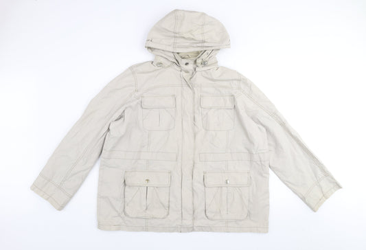 bm casual Women Beige Cotton Hooded Parka Jacket Size L