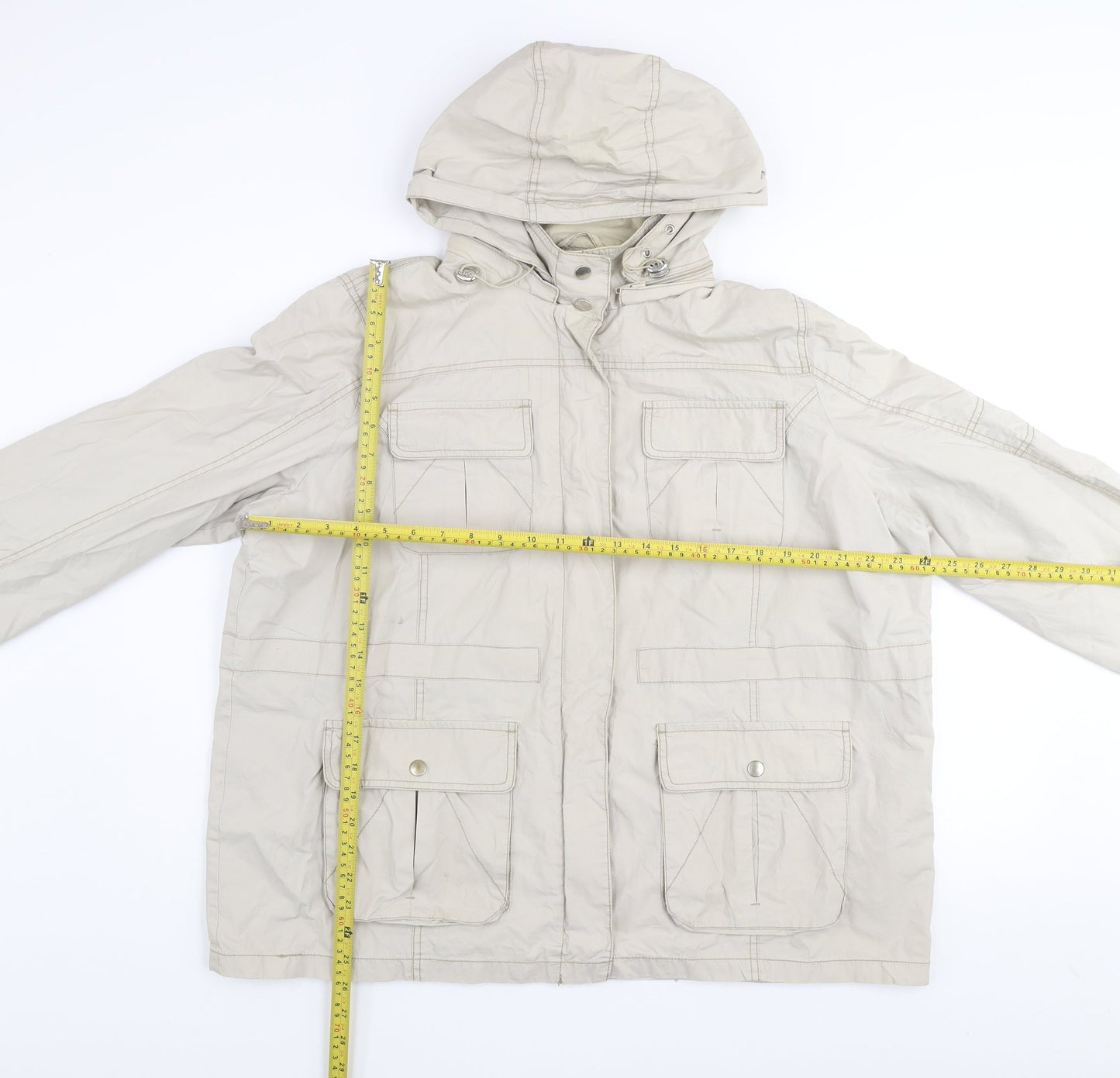 bm casual Women Beige Cotton Hooded Parka Jacket Size L