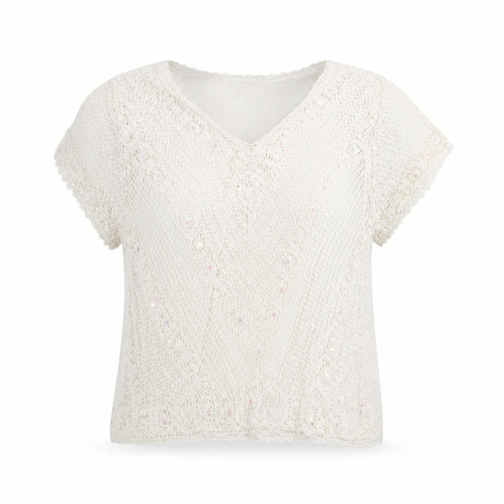 Debenhams Classics Women's Ivory Crochet Sequin Blouse Size 20
