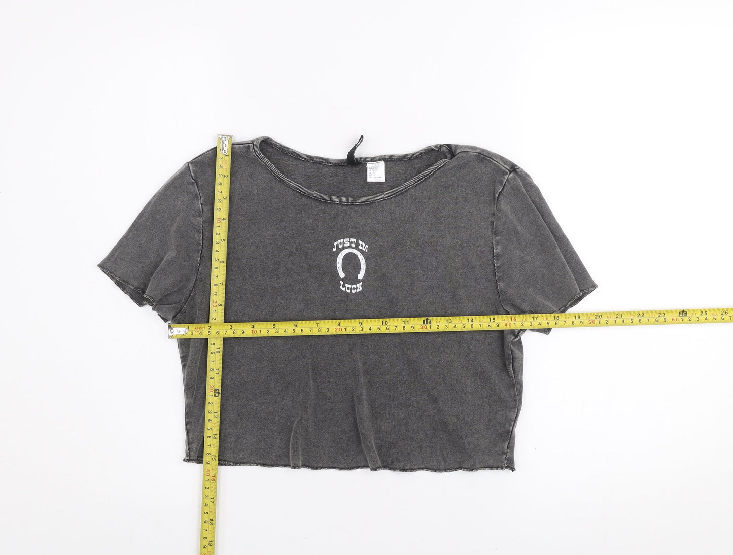 H&M Divided Womens Grey Cropped T-Shirt L Short Sleeve Casual 100% Cotton