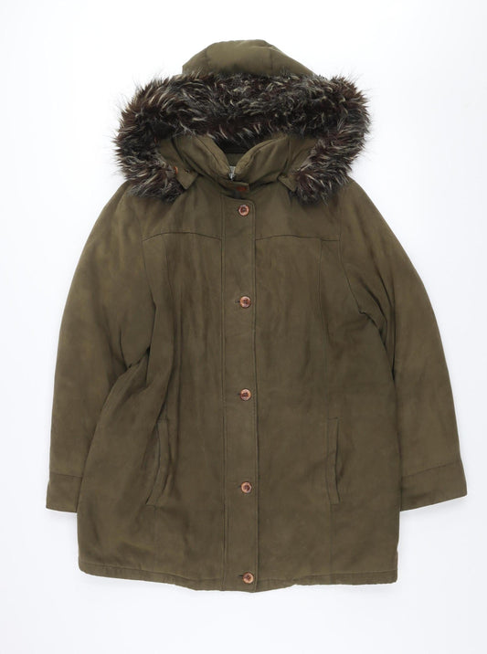 Fashion Edition Women's Green Faux Fur Trim Hooded Parka Coat Size 10