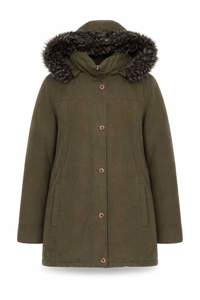 Fashion Edition Women's Green Faux Fur Trim Hooded Parka Coat Size 10