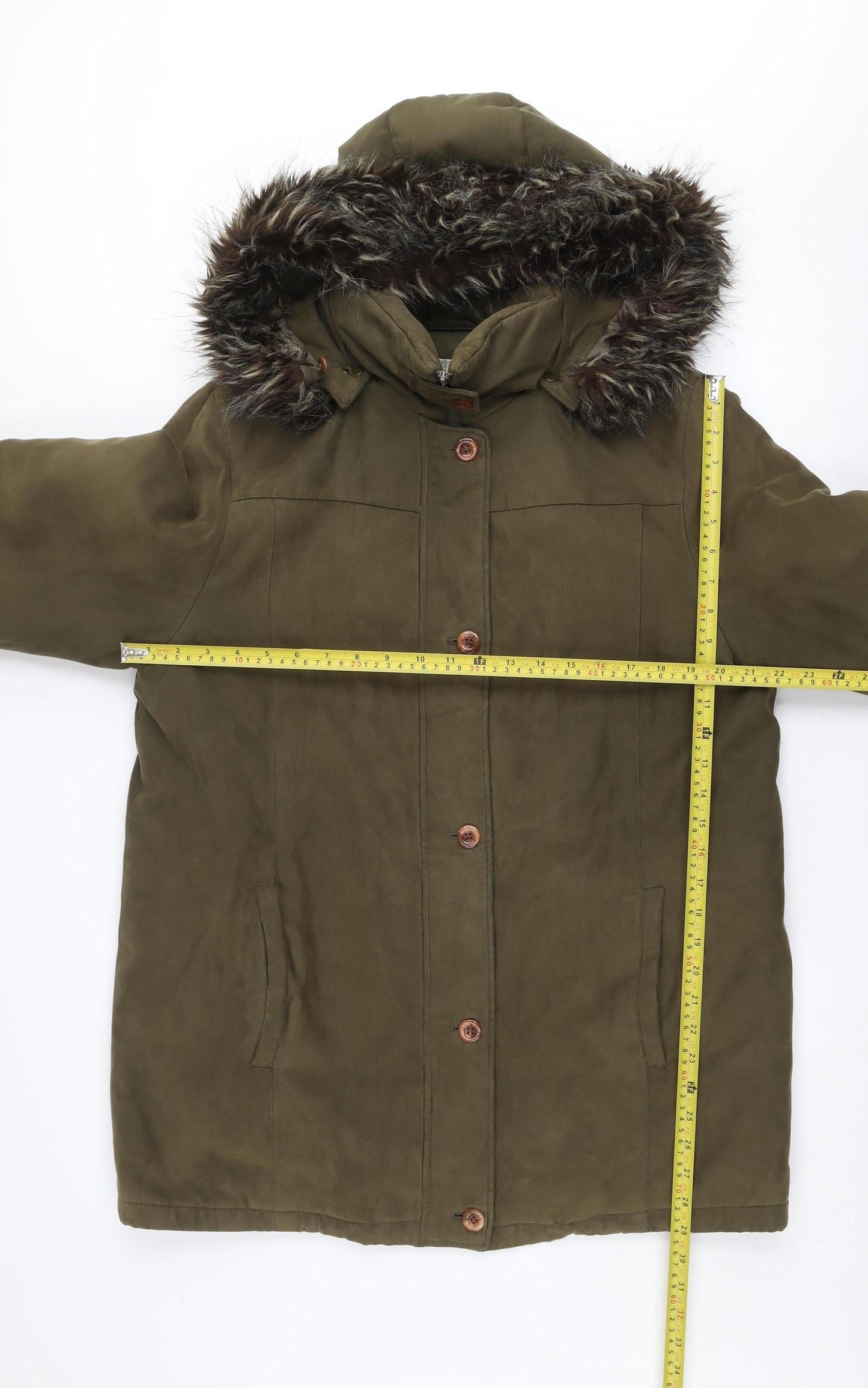 Fashion Edition Women's Green Faux Fur Trim Hooded Parka Coat Size 10