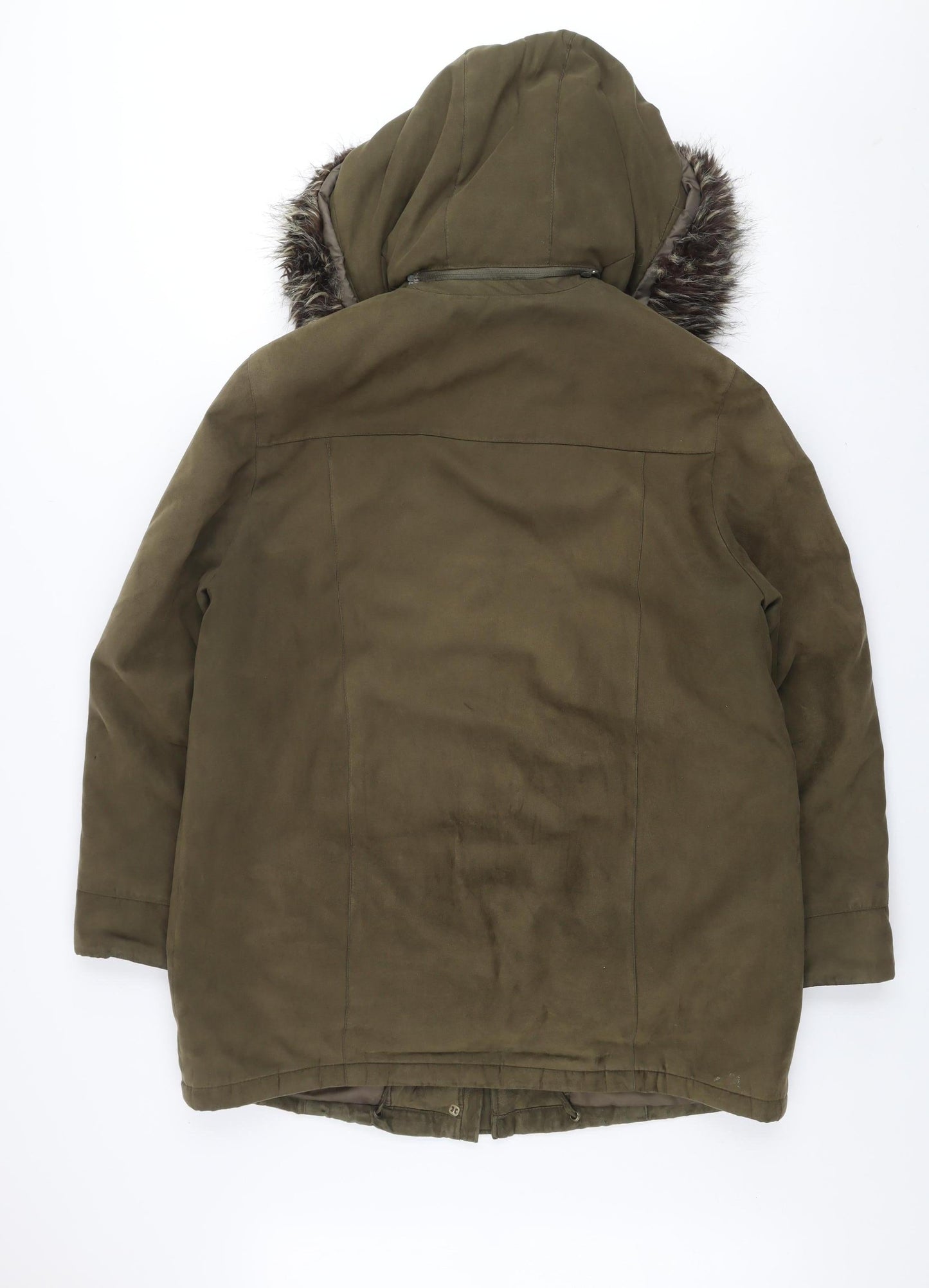 Fashion Edition Women's Green Faux Fur Trim Hooded Parka Coat Size 10