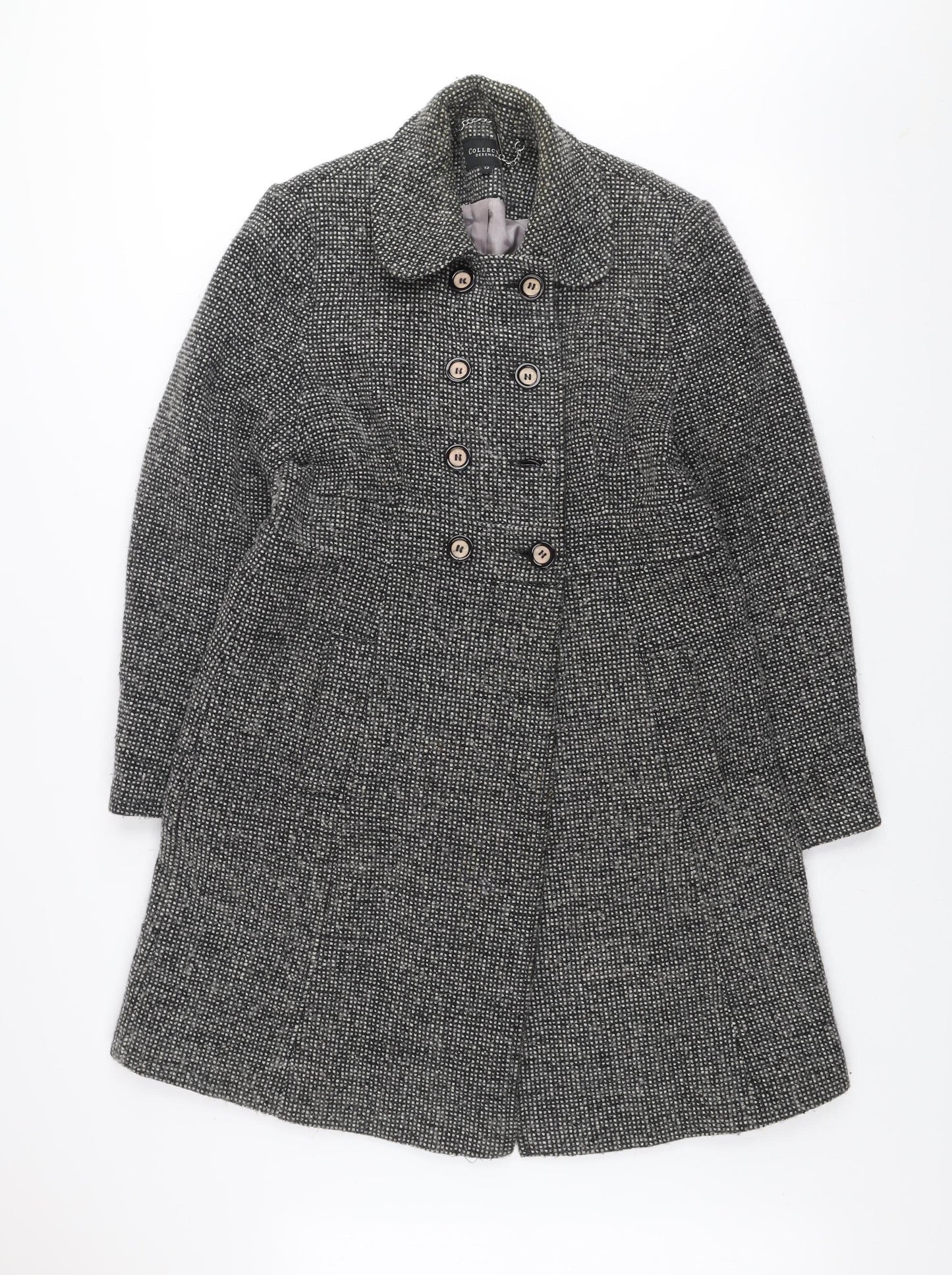 Debenhams Collection Women's Grey Wool Blend Double-Breasted Coat Size 12