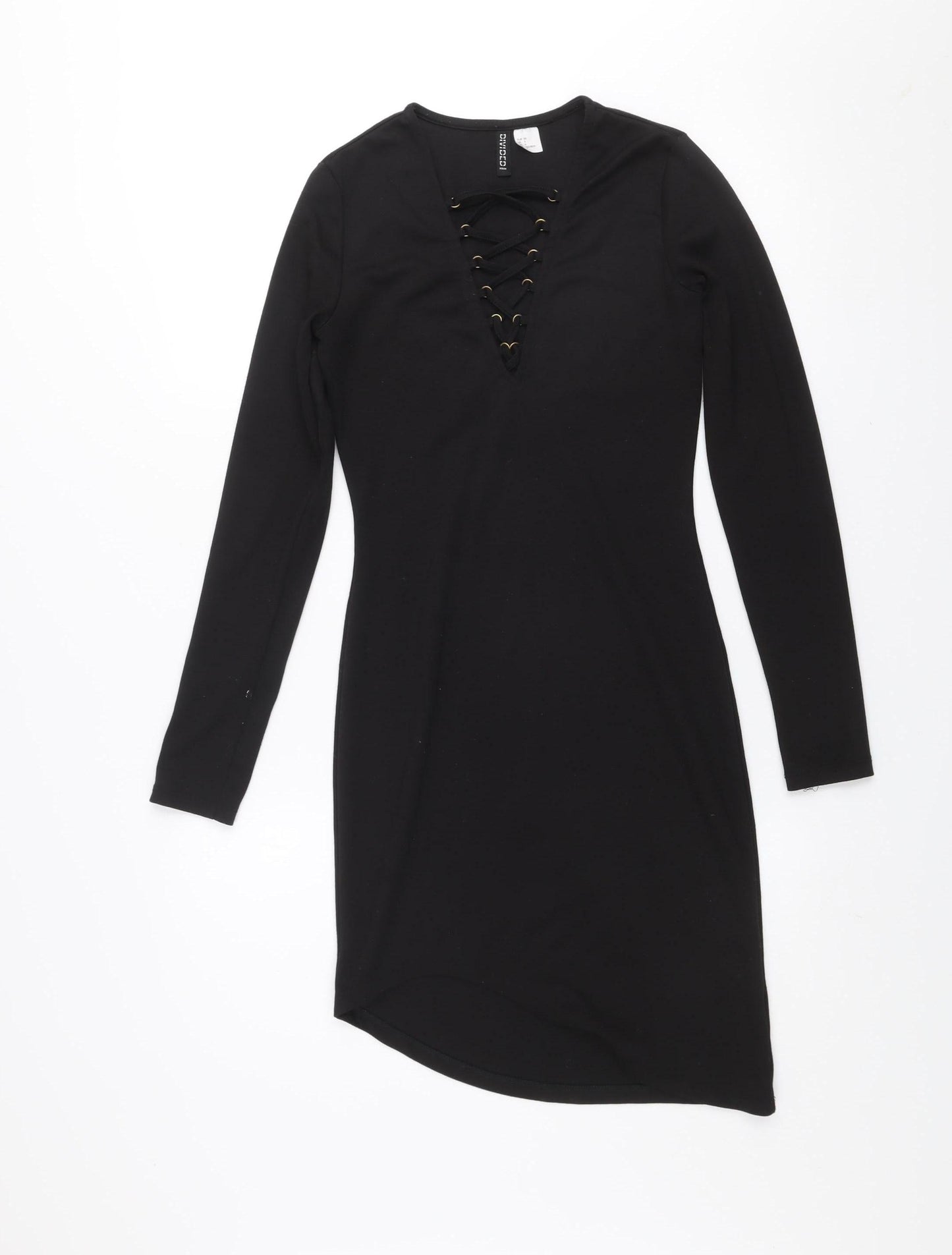 H&M Divided Women’s Black Bodycon Lace-Up V-Neck Dress Size 8