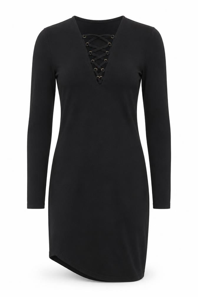 H&M Divided Women’s Black Bodycon Lace-Up V-Neck Dress Size 8
