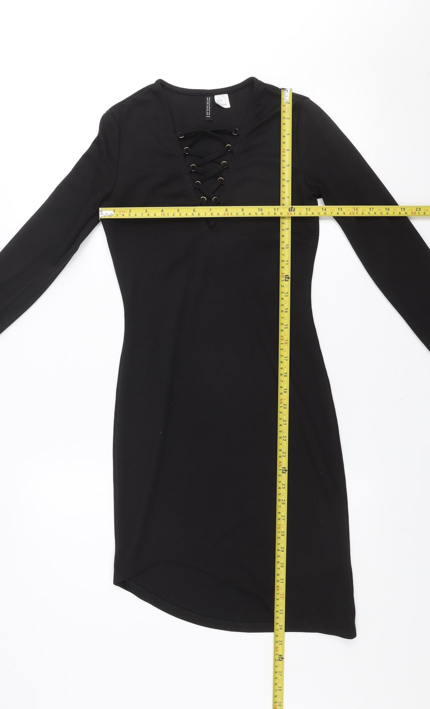 H&M Divided Women’s Black Bodycon Lace-Up V-Neck Dress Size 8