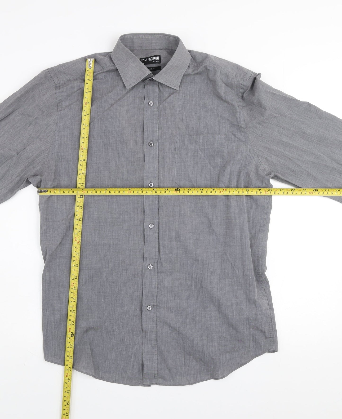 Debenhams Men’s Grey Tailored Fit Long Sleeve Button-Up Shirt Size 16
