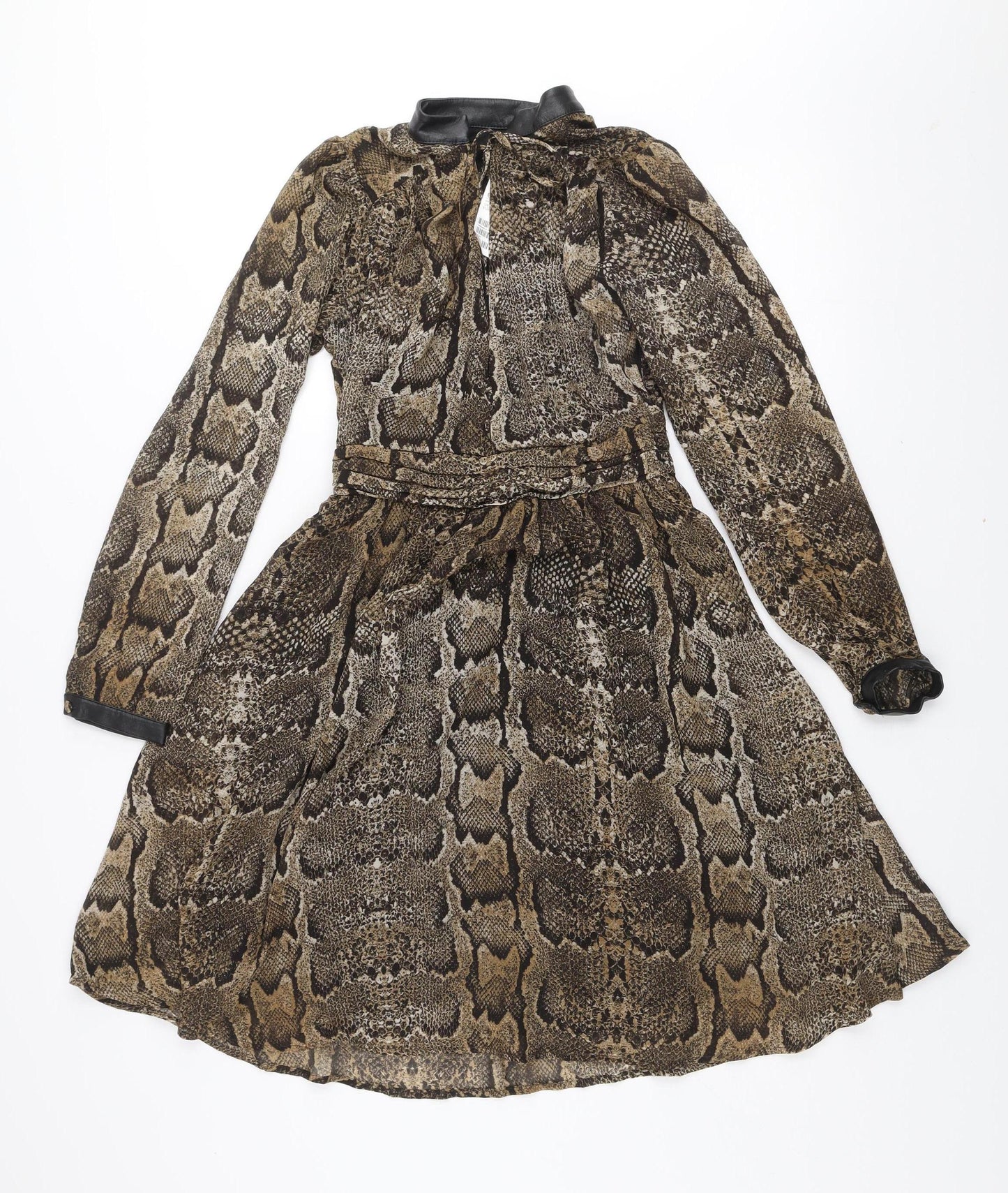 H&M Women's Brown Snake Print A-Line Dress Size 8 Long Sleeve