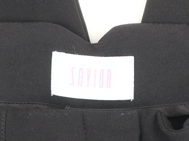 Savida Women Black Size 14 Straight Leg Trousers Polyester Blend
