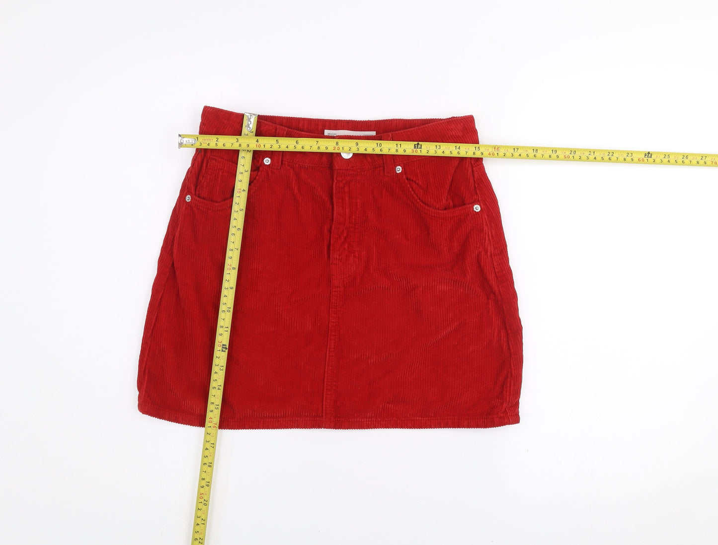 Topshop Women Red Corduroy Short Skirt Size 10 High Rise Casual