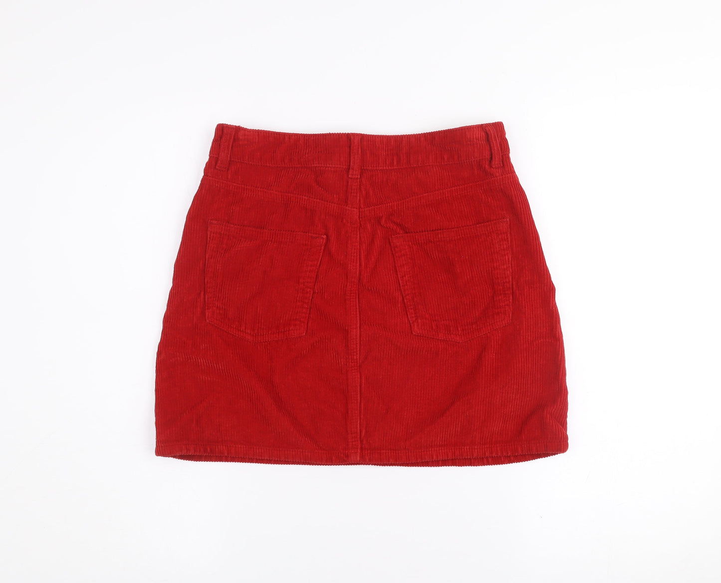 Topshop Women Red Corduroy Short Skirt Size 10 High Rise Casual