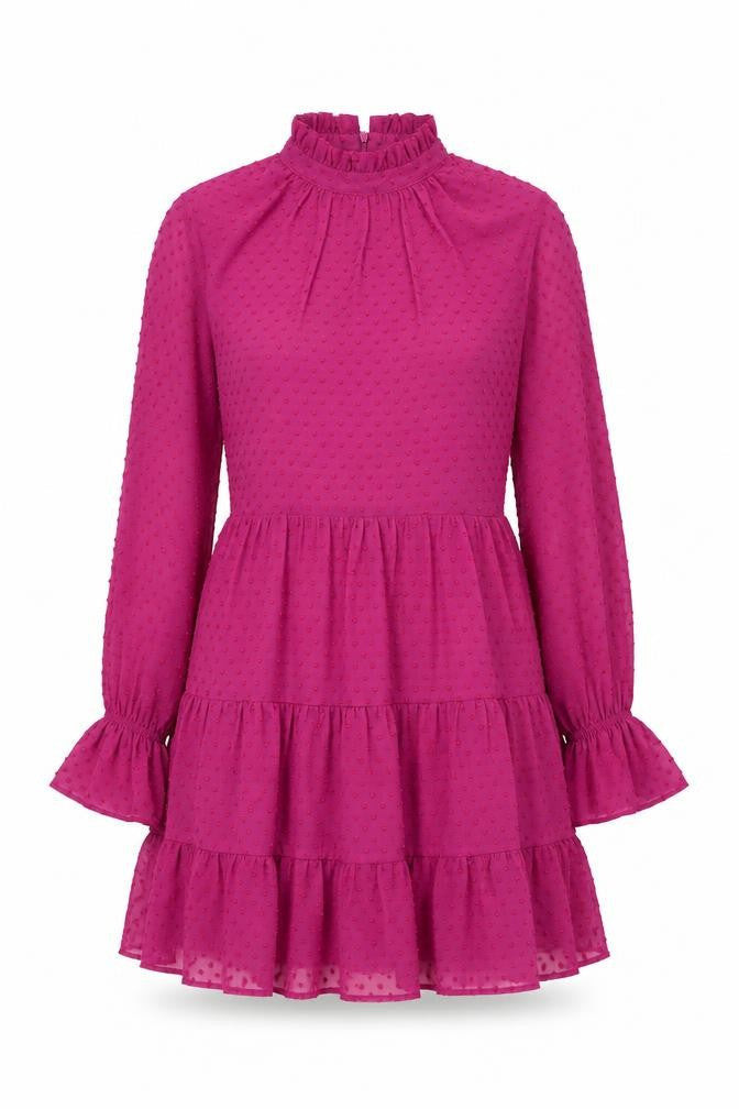 Ivy Lane Women Pink High Neck Long Sleeve Ruffle A-Line Dress Size 10