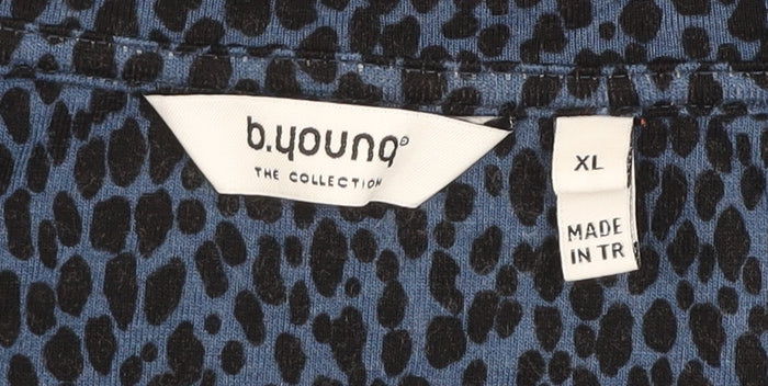 b.young Women Blue & Black Animal Print Viscose T-Shirt XL