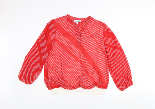 Gerard Womens Red Striped Tunic Blouse Size 14 Long Sleeve