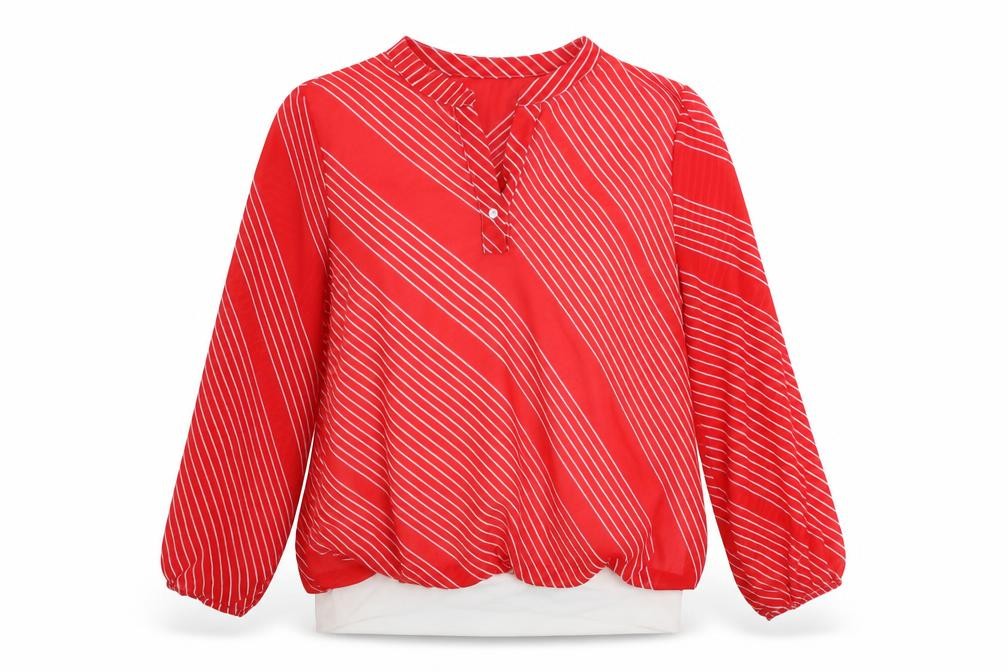 Gerard Womens Red Striped Tunic Blouse Size 14 Long Sleeve