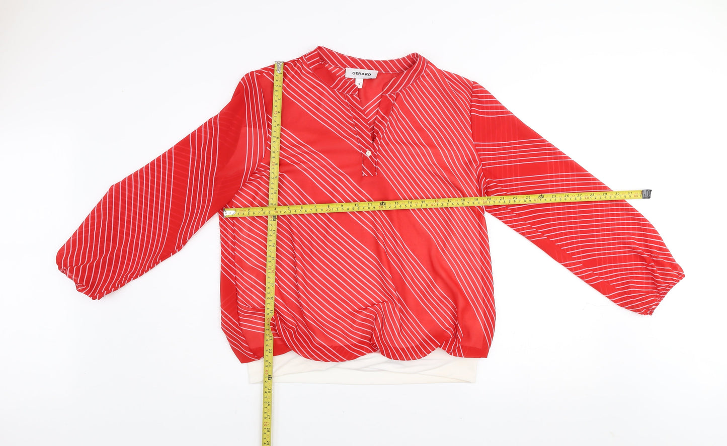 Gerard Womens Red Striped Tunic Blouse Size 14 Long Sleeve