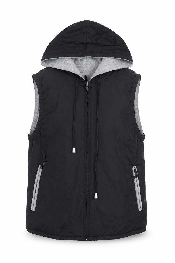 Etam Women’s Black Hooded Waistcoat Size 10 Nylon Zip Vest