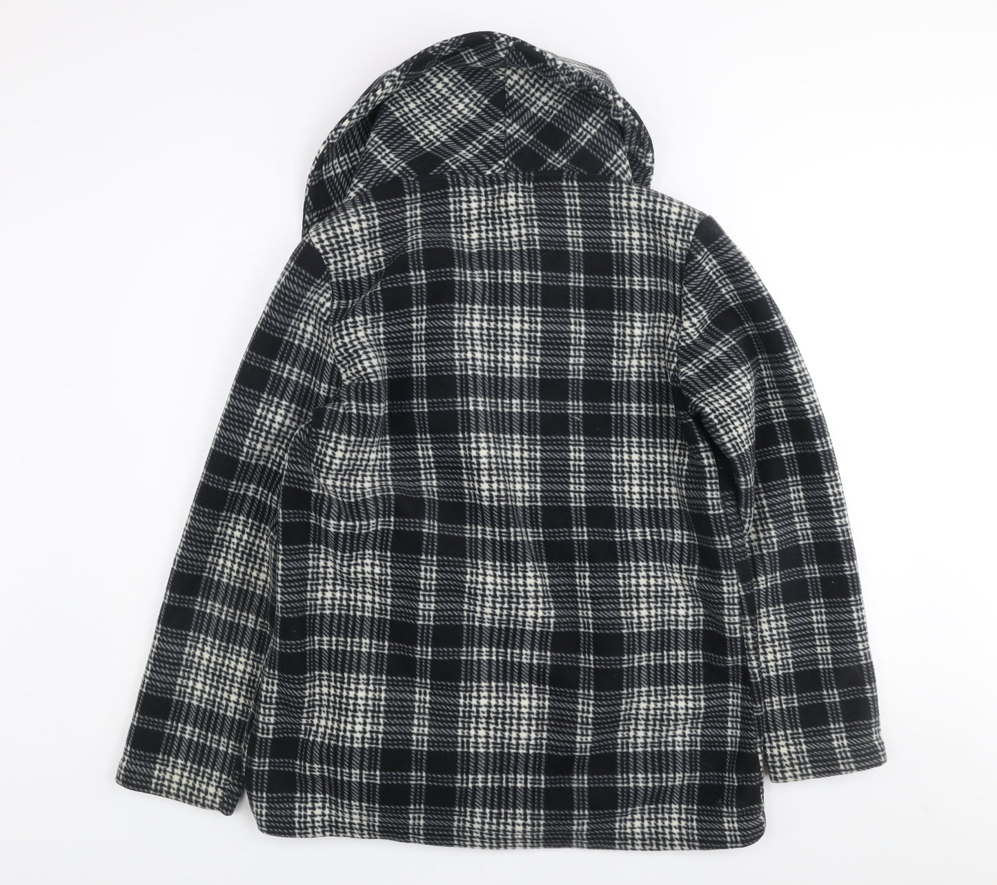 Eivissa Women Black Check Belted Mid-Length Fleece Coat L