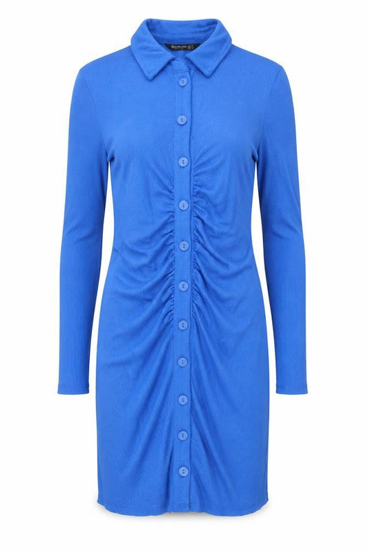 Stradivarius Women Blue Collared Button Shirt Dress Size S