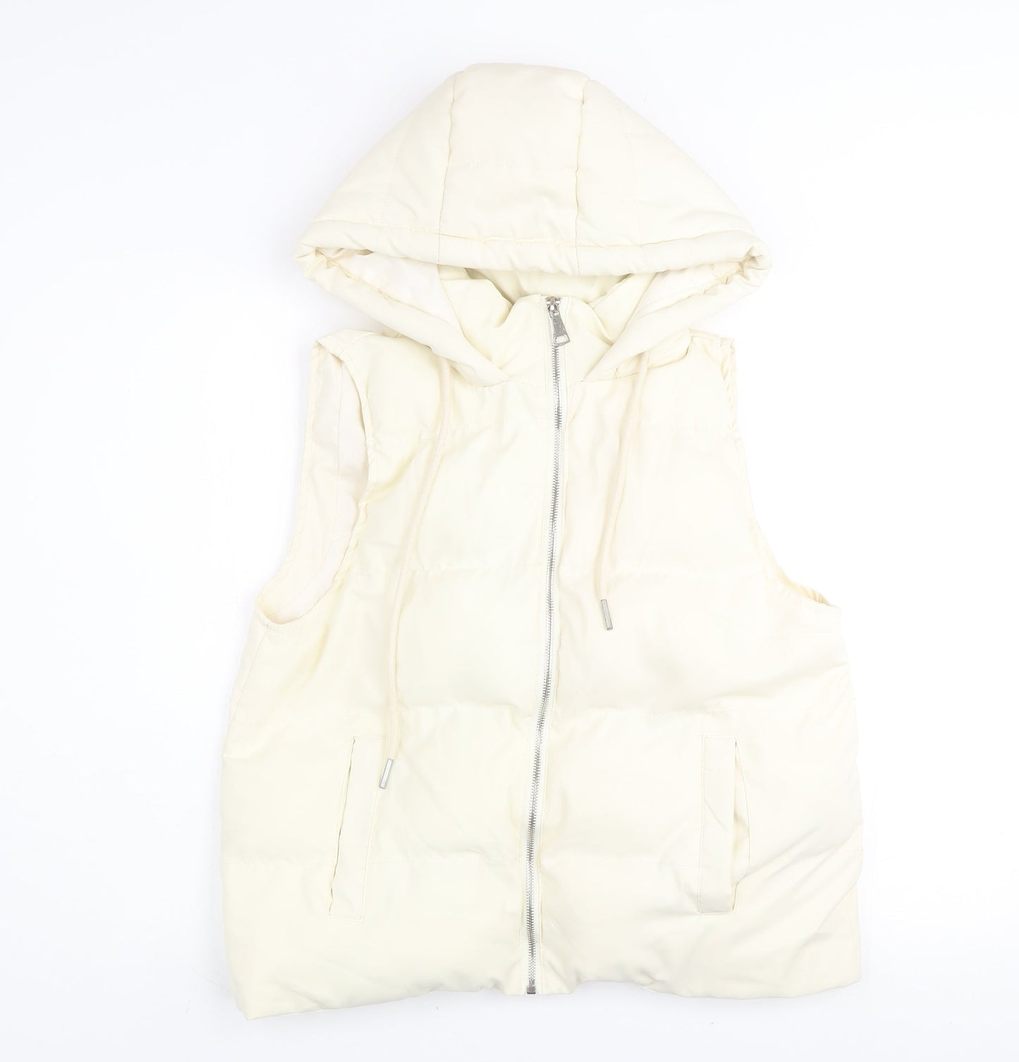WHITE ICY Women Ivory Hooded Puffer Gilet Waistcoat Size M