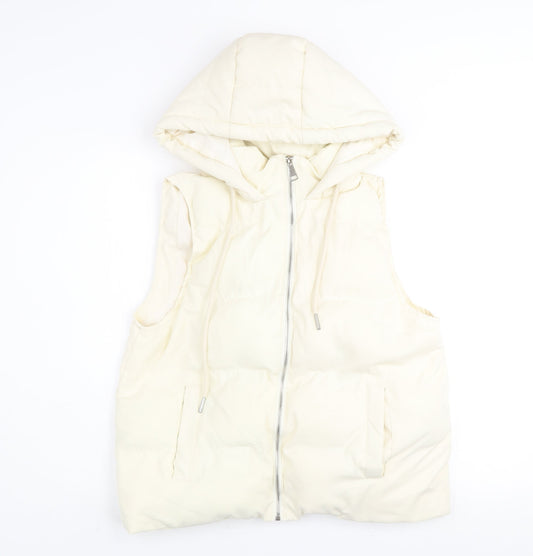 WHITE ICY Women Ivory Hooded Puffer Gilet Waistcoat Size M