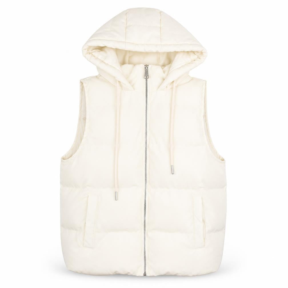 WHITE ICY Women Ivory Hooded Puffer Gilet Waistcoat Size M