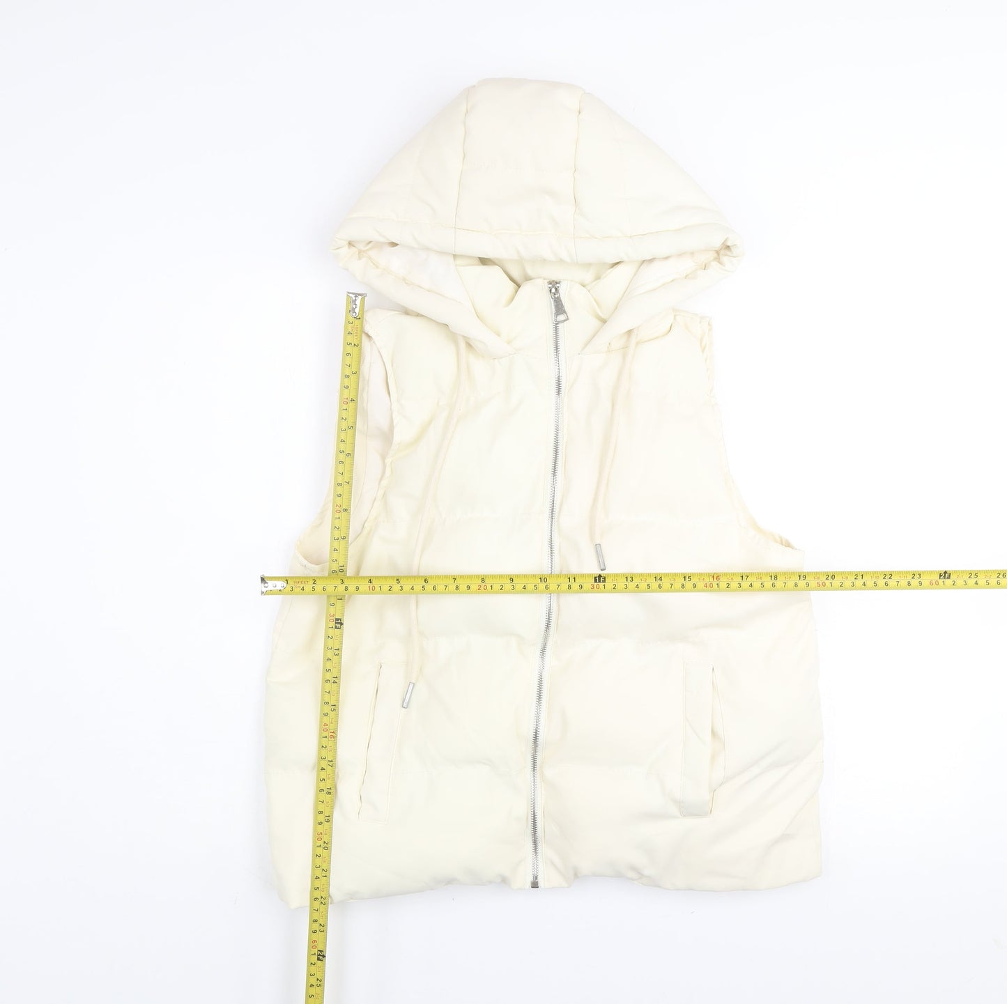 WHITE ICY Women Ivory Hooded Puffer Gilet Waistcoat Size M