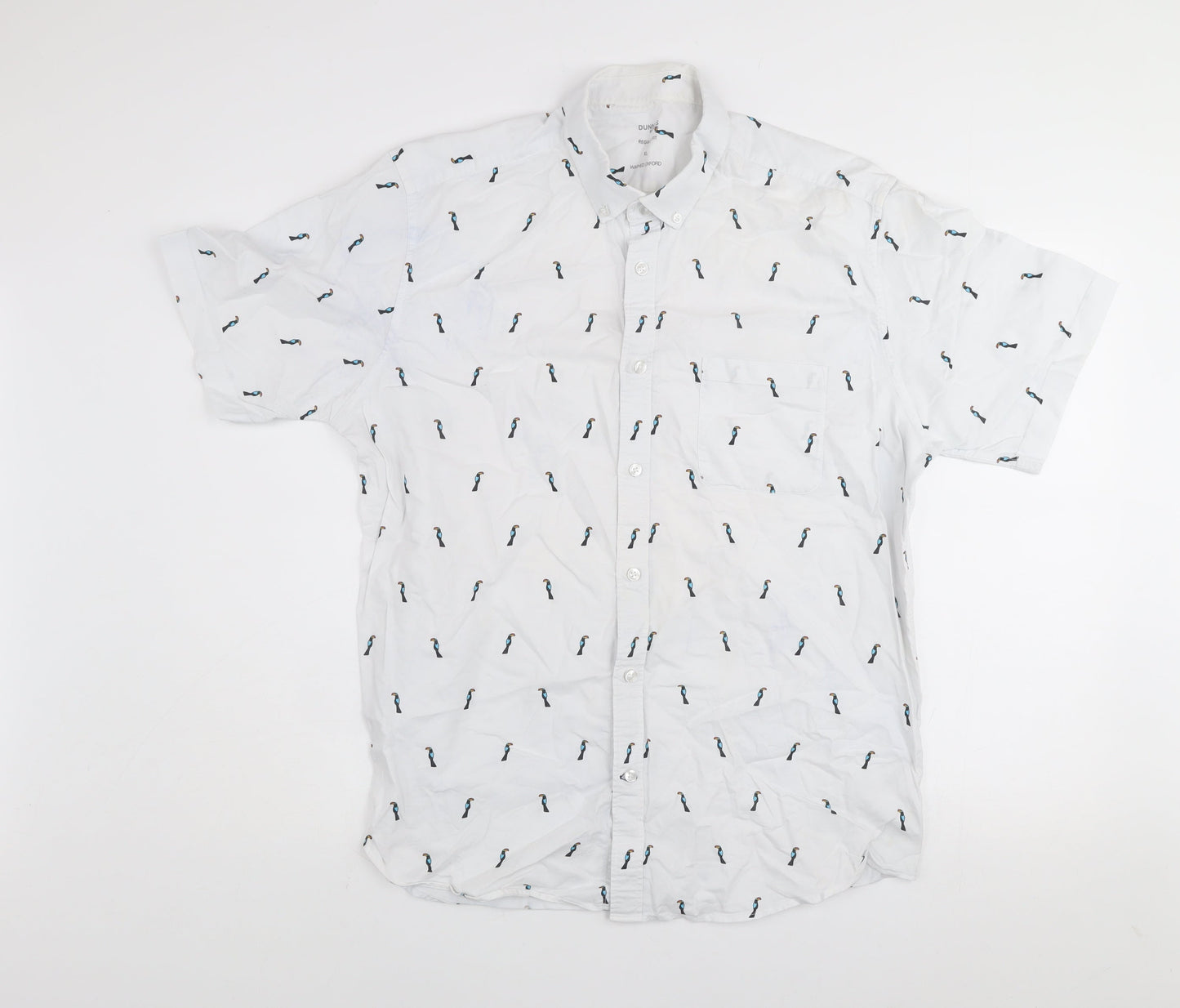 Dunnes Stores Men's White Toucan Print Short Sleeve Oxford Shirt XL