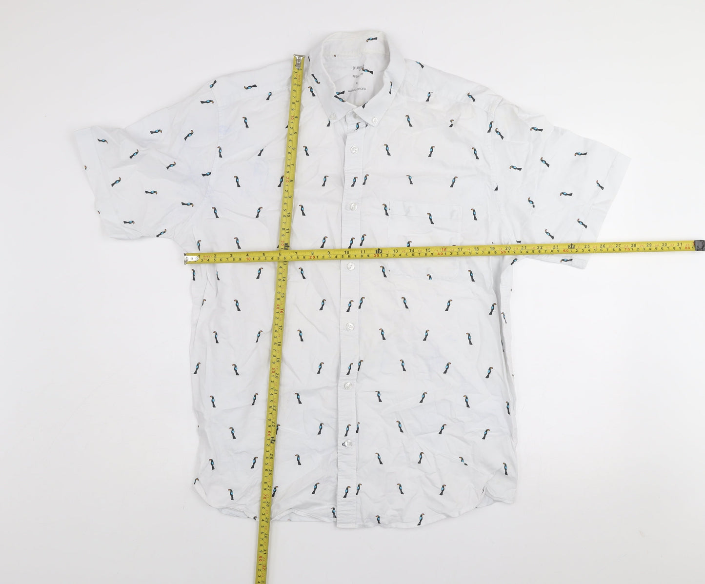 Dunnes Stores Men's White Toucan Print Short Sleeve Oxford Shirt XL