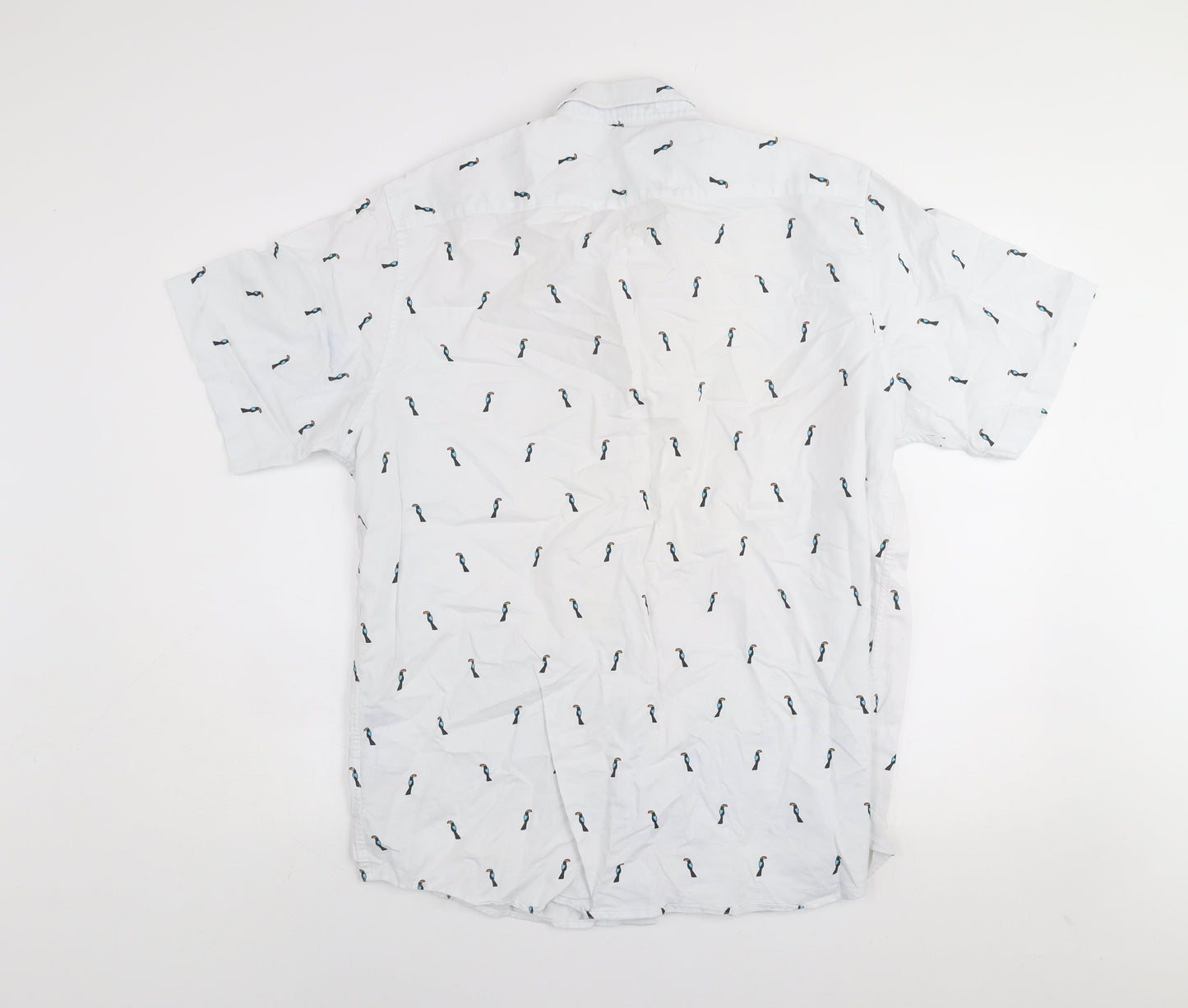 Dunnes Stores Men's White Toucan Print Short Sleeve Oxford Shirt XL