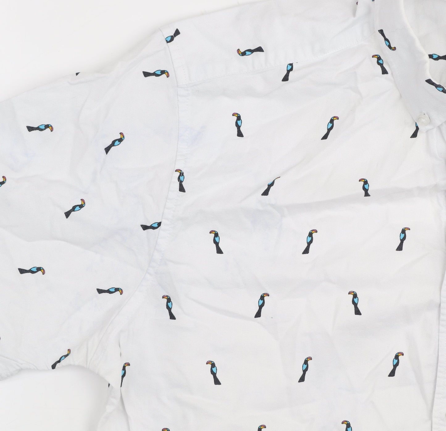 Dunnes Stores Men's White Toucan Print Short Sleeve Oxford Shirt XL