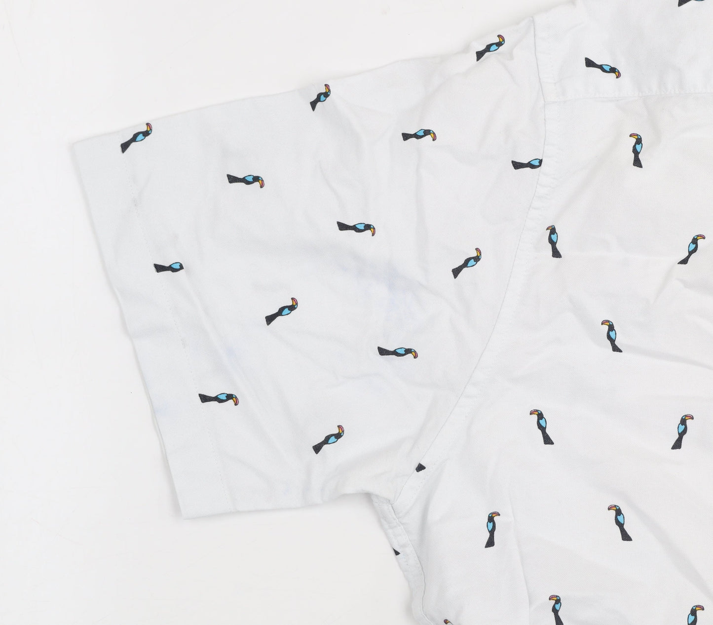 Dunnes Stores Men's White Toucan Print Short Sleeve Oxford Shirt XL