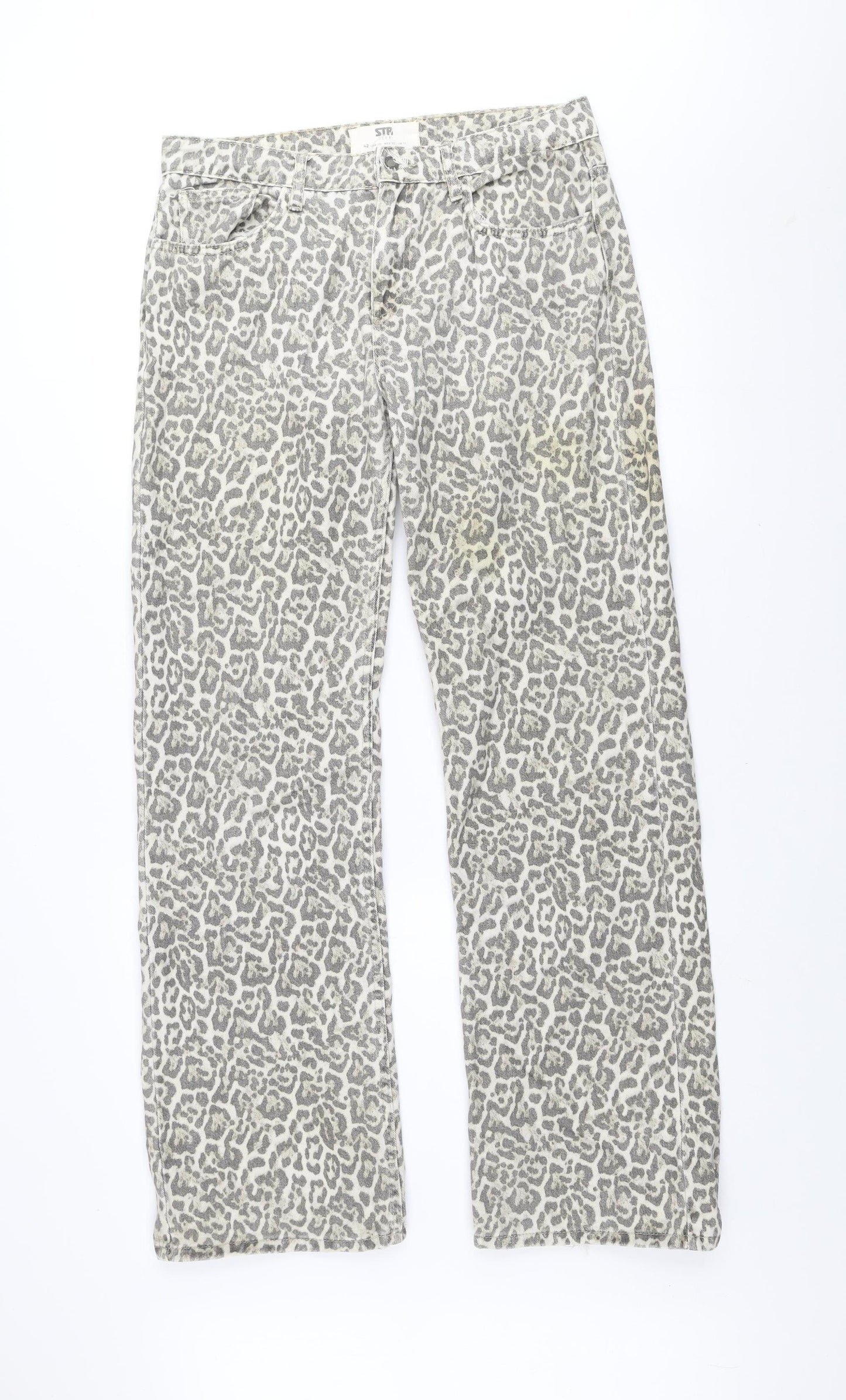 STR Teen Grey Animal Print Straight Jeans Size 14 Cotton
