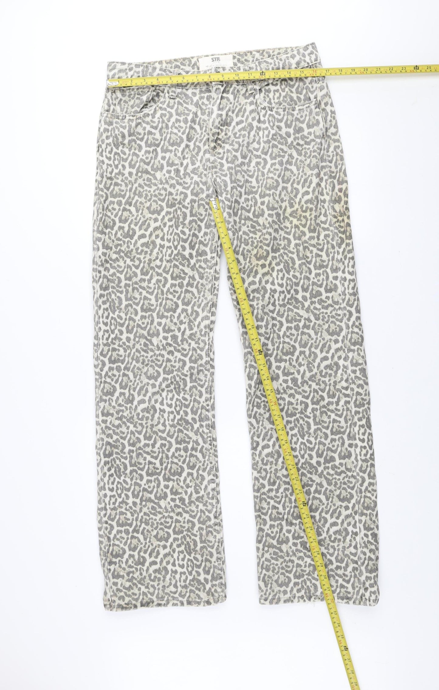 STR Teen Grey Animal Print Straight Jeans Size 14 Cotton