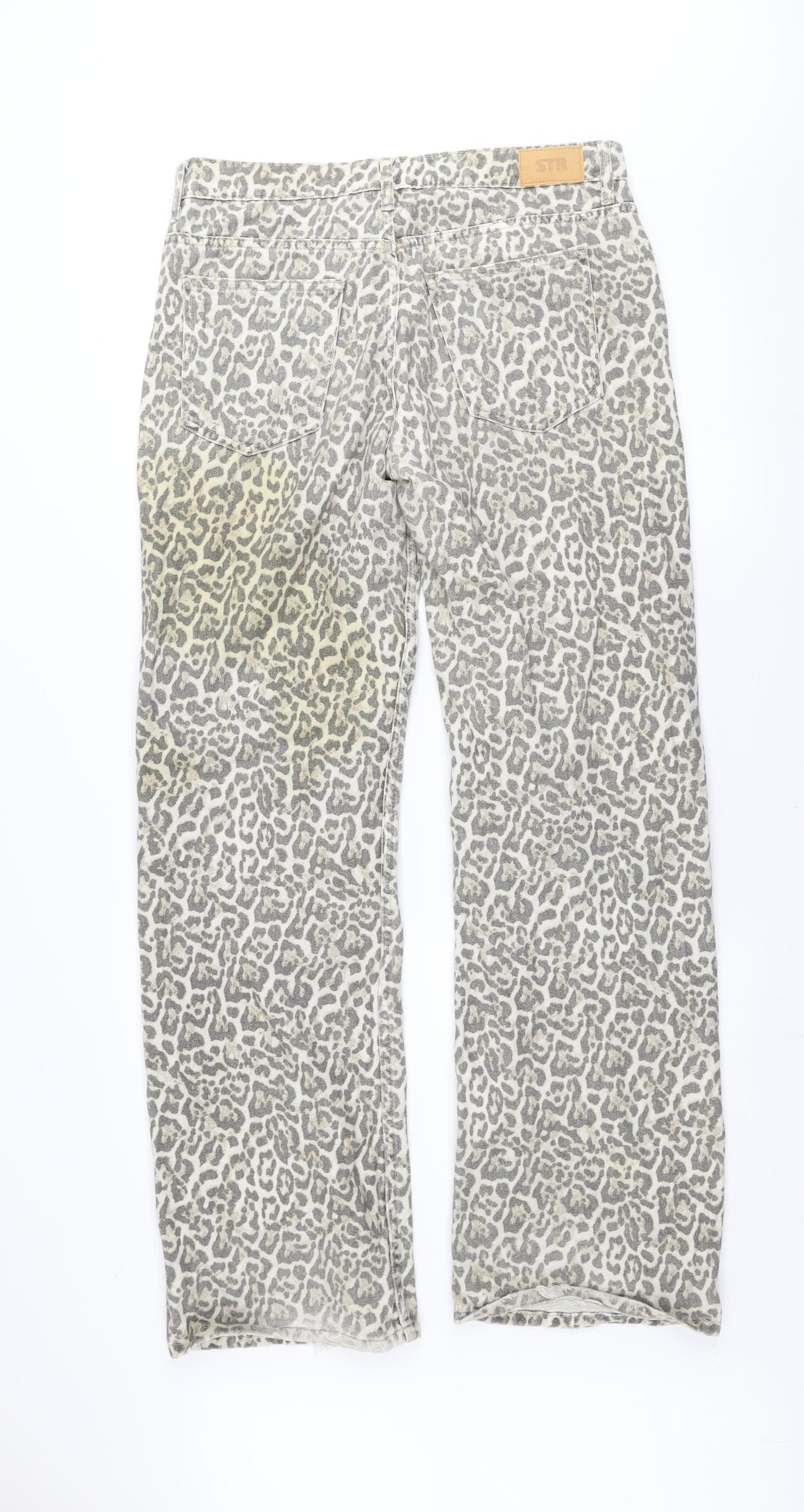 STR Teen Grey Animal Print Straight Jeans Size 14 Cotton