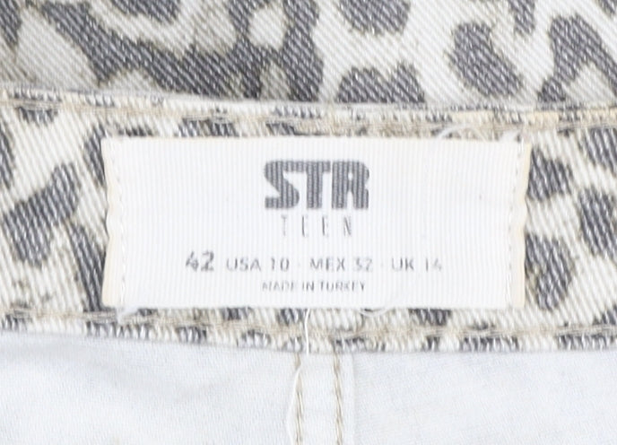STR Teen Grey Animal Print Straight Jeans Size 14 Cotton