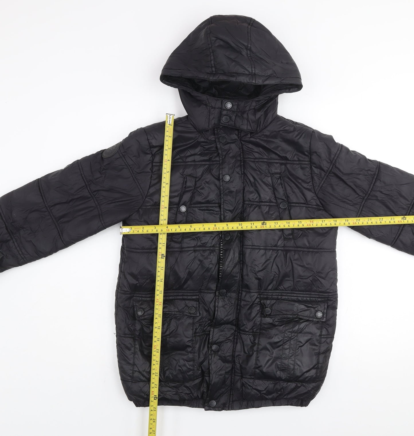 Firetrap Boys Black Hooded Puffer Jacket 11-12 Years Winter Coat