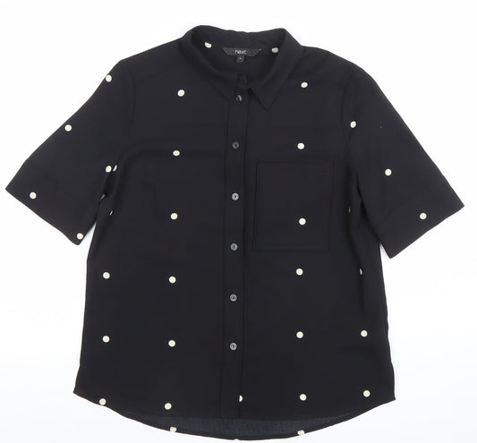 Next Women's Black Polka Dot Short Sleeve Button-Up Blouse UK 10