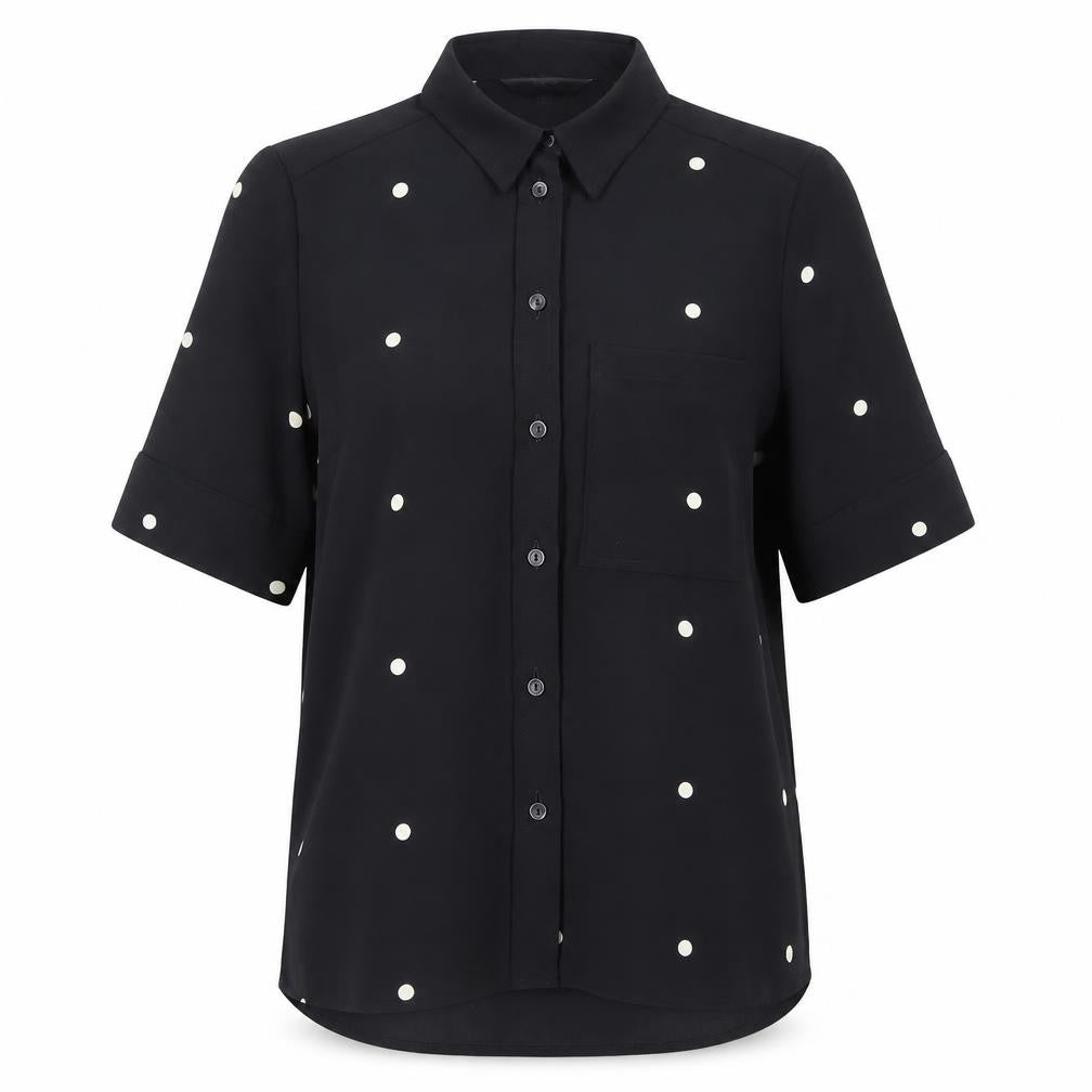 Next Women's Black Polka Dot Short Sleeve Button-Up Blouse UK 10