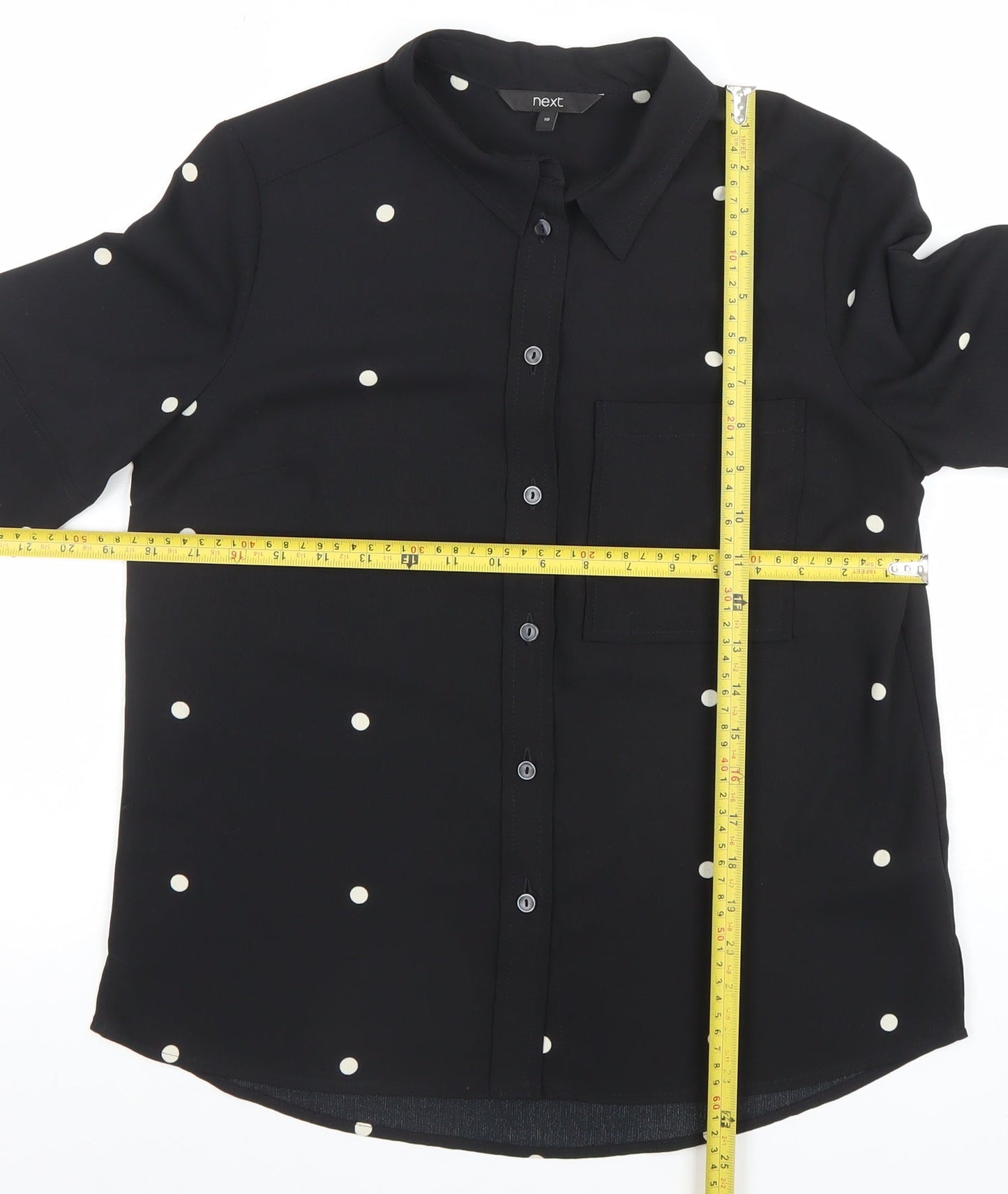 Next Women's Black Polka Dot Short Sleeve Button-Up Blouse UK 10