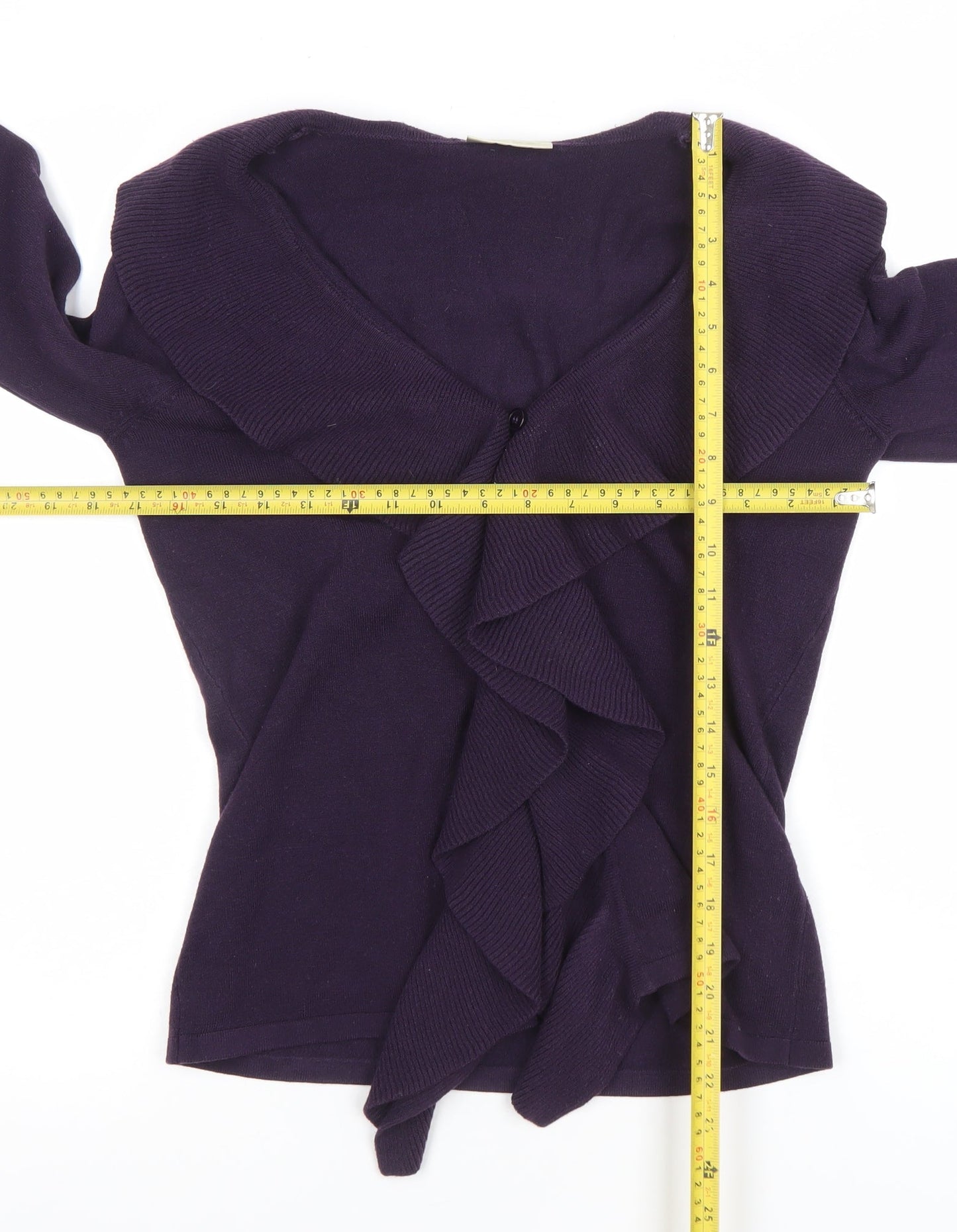 BHS Women's Purple Ruffle V-Neck Cardigan Jumper Size 10