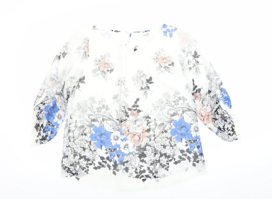 Wallis Women’s Multicoloured Floral Chiffon 3/4 Sleeve Tunic Blouse Size M
