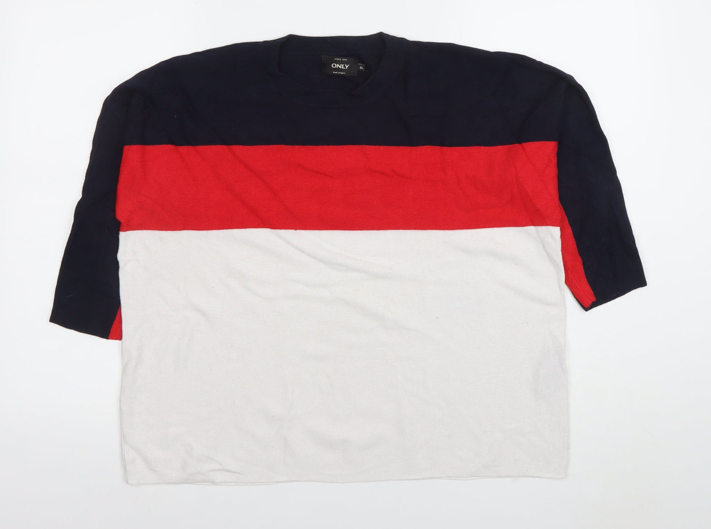 ONLY Women's Multicoloured XL Colourblock 3/4 Sleeve Cotton T-Shirt