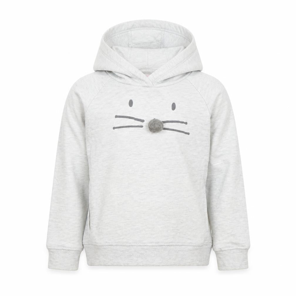 Mintie by Mini Melini Girls Grey Cat Face Hoodie 7-8 Years Pullover