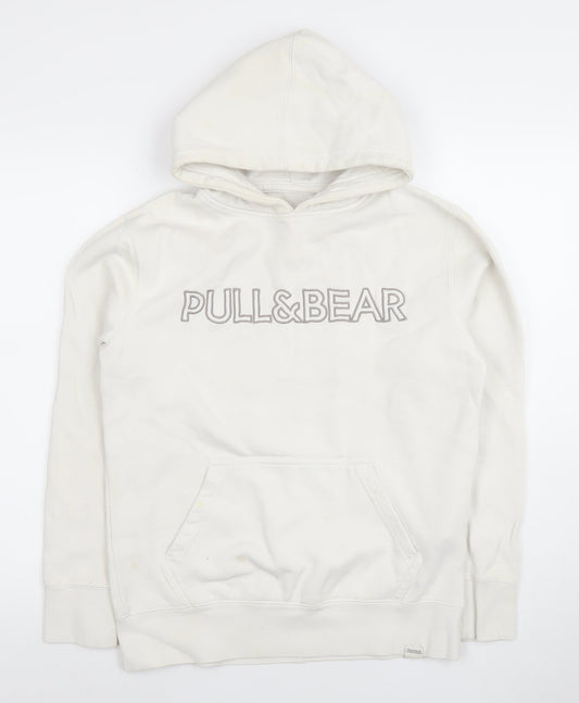 Pull & Bear Women's White Small Pullover Hoodie Cotton Blend